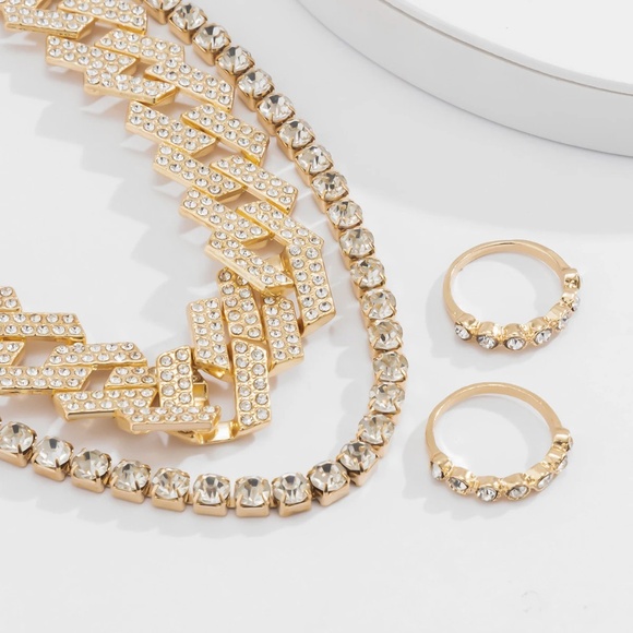 Double Diamond Layered Necklace and Ring Set - Picture 2 of 10